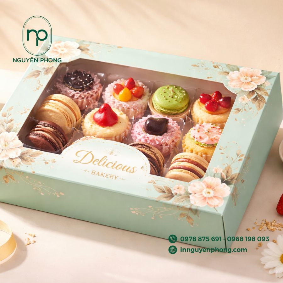 In hộp đựng bánh ngọt xinh xắn